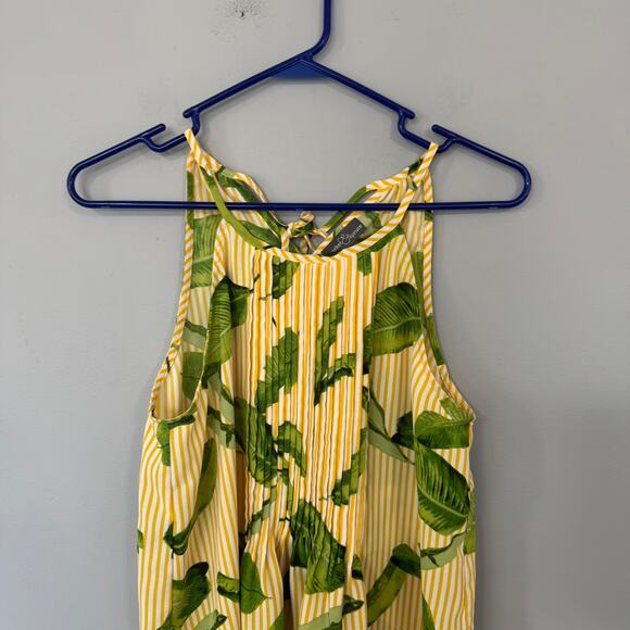 Market & Spruce Yellow & Greenery Printed High Neck Sleeveless Top Size Medium - Picture 4 of 7